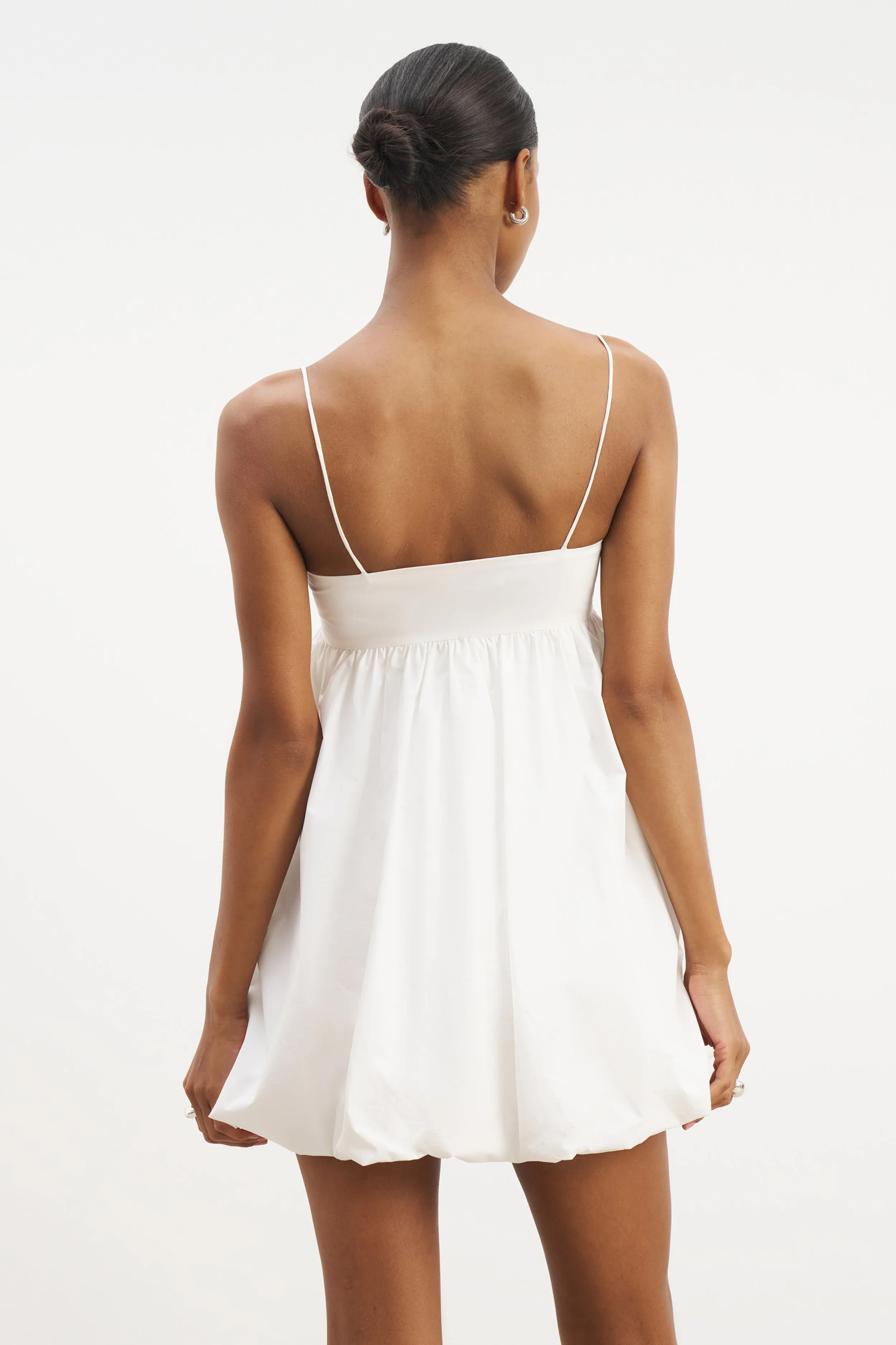 Smart Vibe Cotton Puff Ball Mini Dress - White