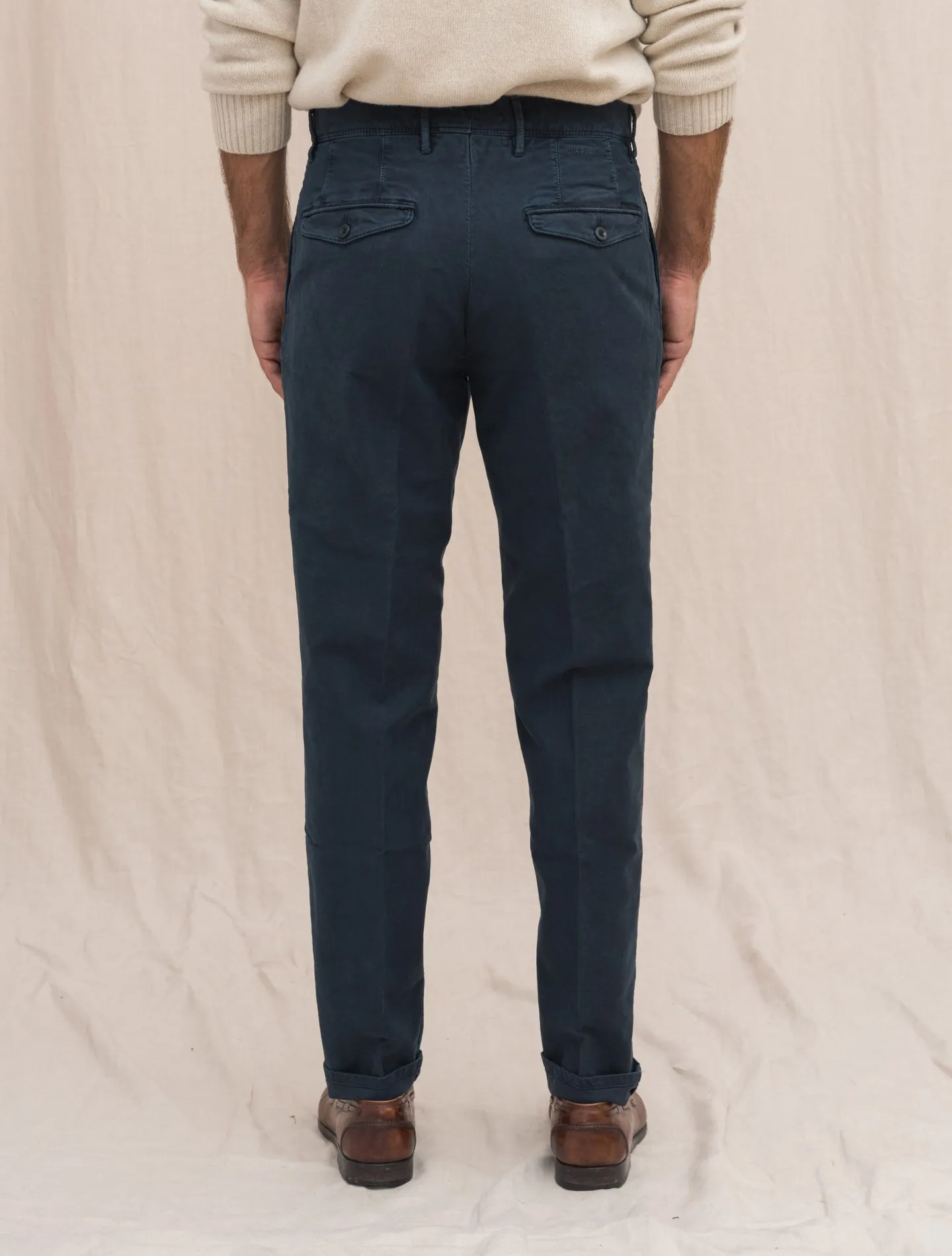 Cotton Twill Tapered Fit Slacks Navy