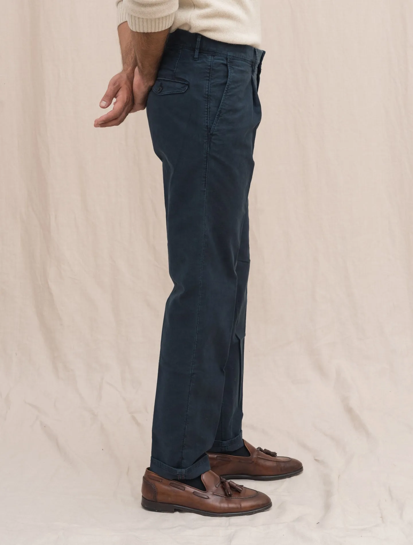 Cotton Twill Tapered Fit Slacks Navy