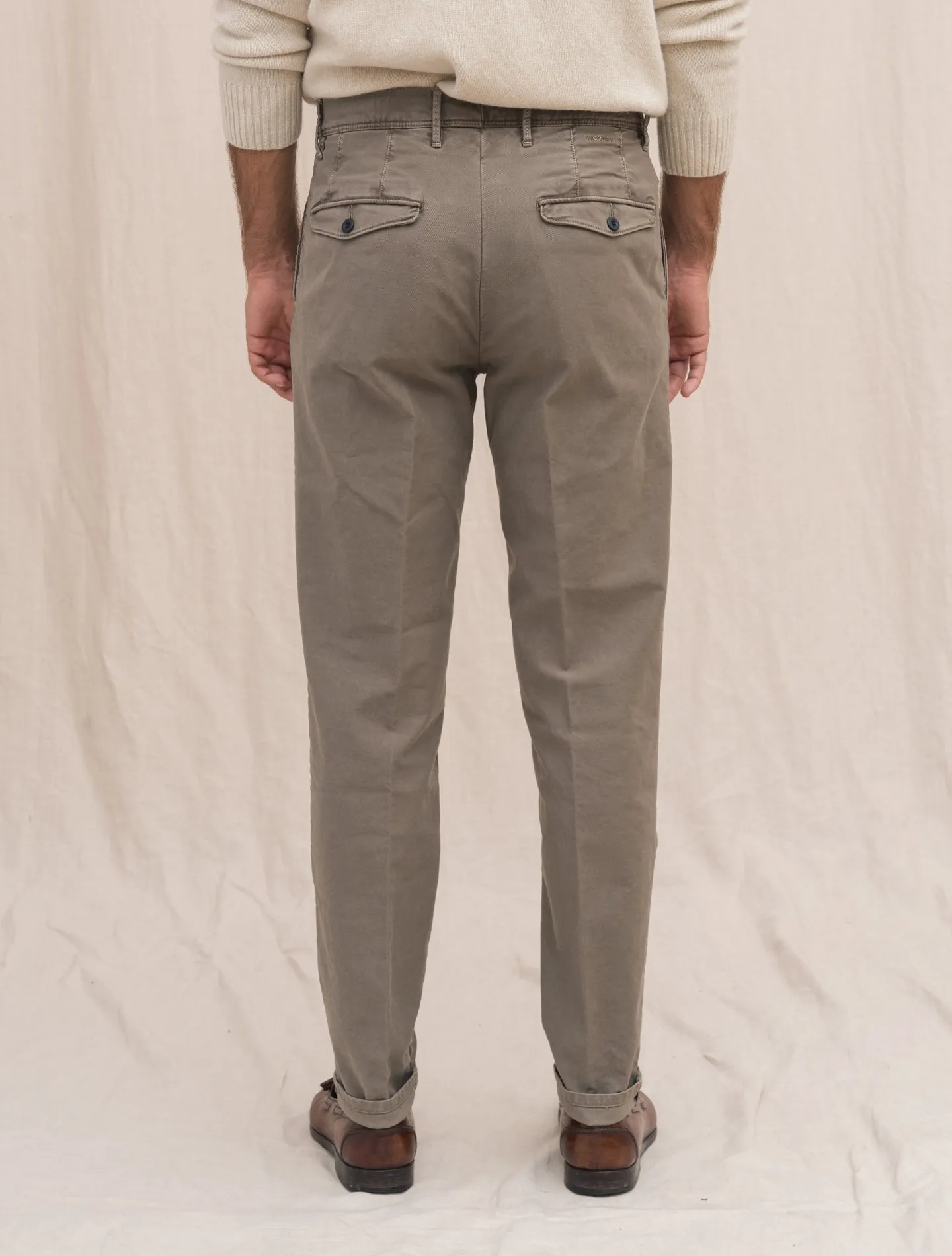 Cotton Twill Tapered Fit Slacks Taupe