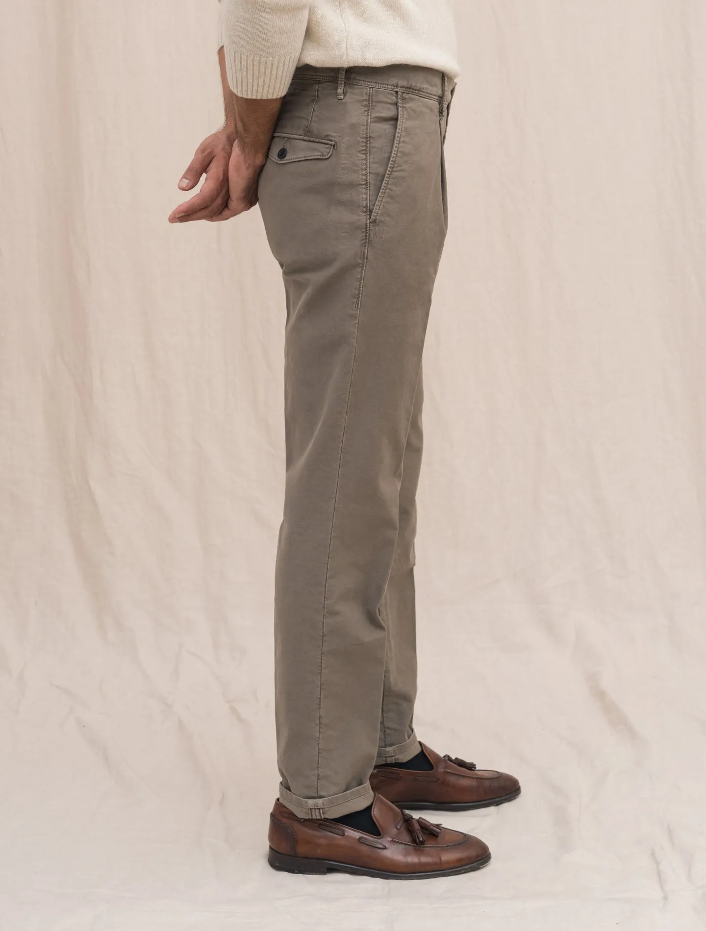 Cotton Twill Tapered Fit Slacks Taupe