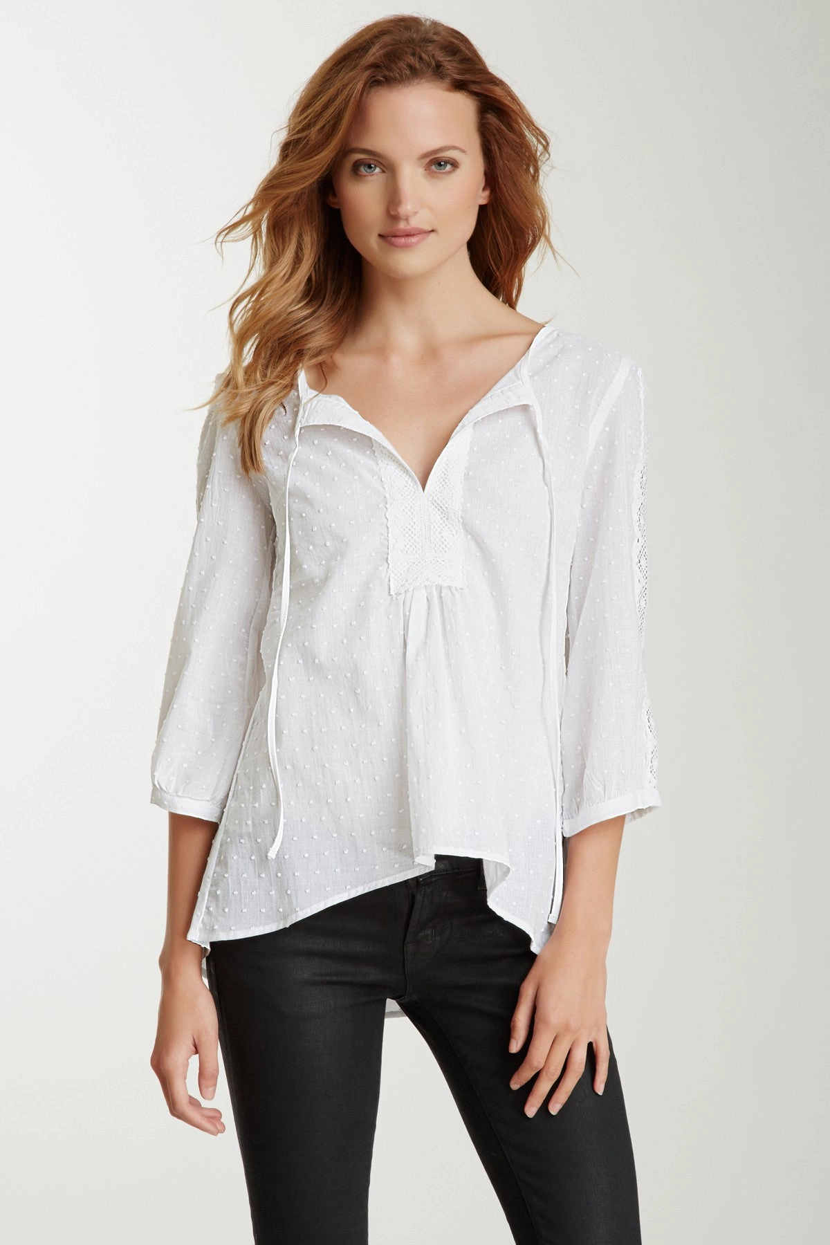 Cotton Lacy Tunic Top - White Dot Adjustable Fit System Abrasion Resistant Fabric