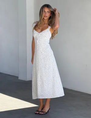 Minimalist Design LOTTIE RUFFLE MIDI DRESS - WHITE POLKA