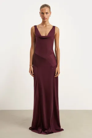 flattering appearance Cowl Neck Satin Panel Gown - Mulberry