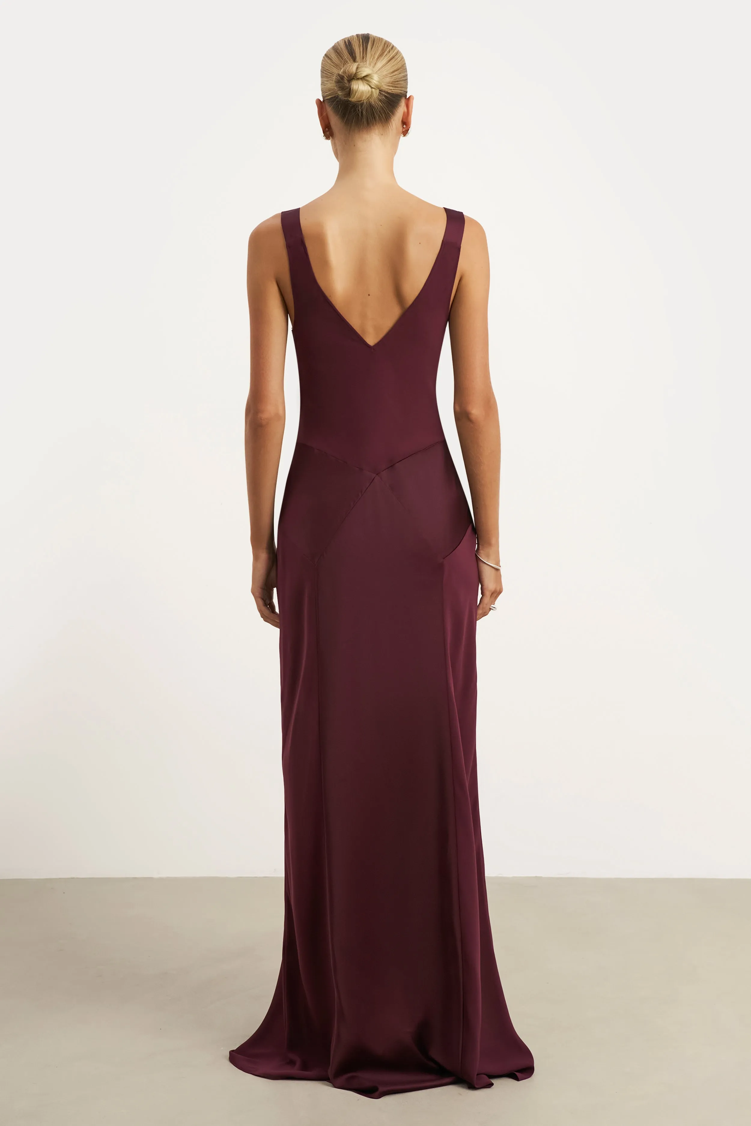 Cowl Neck Satin Panel Gown - Mulberry Modern Waist Design Travel Friendly