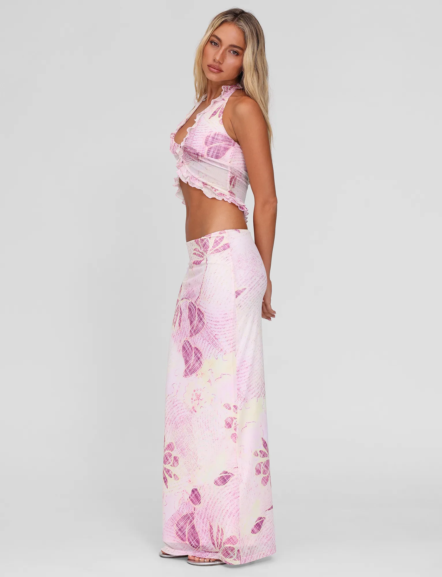 DALILA MIDI SKIRT - GRUNGE FLORAL MAGENTA Easy Vibe