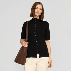 Charlotte Wool Button Short-Sleeve Sweater Sporty Comfort Modern Comfort