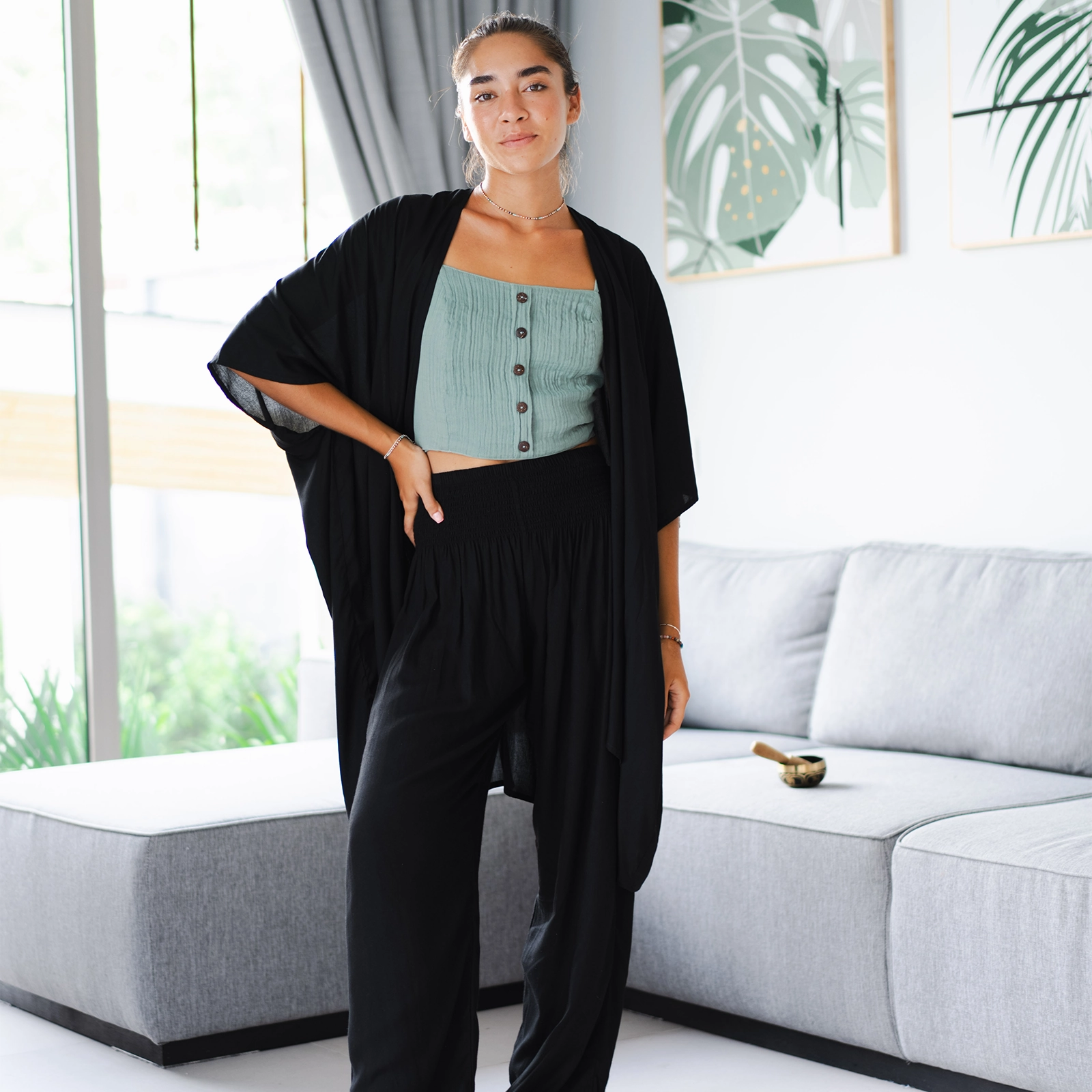 All-Day Wear Sustainable Material Blend Black Lounge Set
