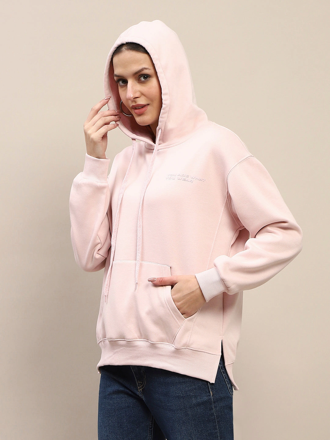 Madame Cotton Placement Print Hooded Dusty Pink Sweatshirt waterproof