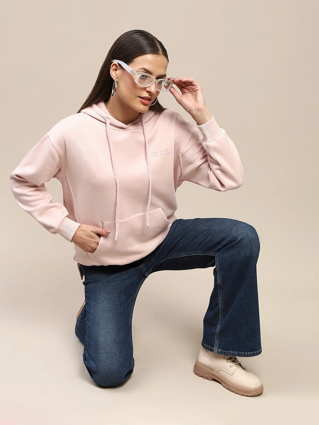 Madame Cotton Placement Print Hooded Dusty Pink Sweatshirt product social responsibility Hooded