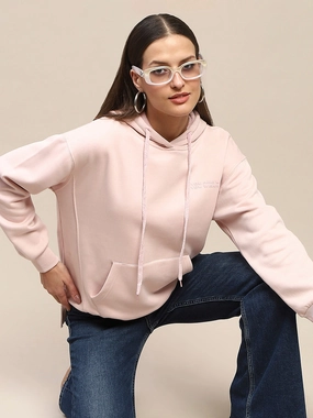 Weekend Chic product weekend wearability Madame Cotton Placement Print Hooded Dusty Pink Sweatshirt