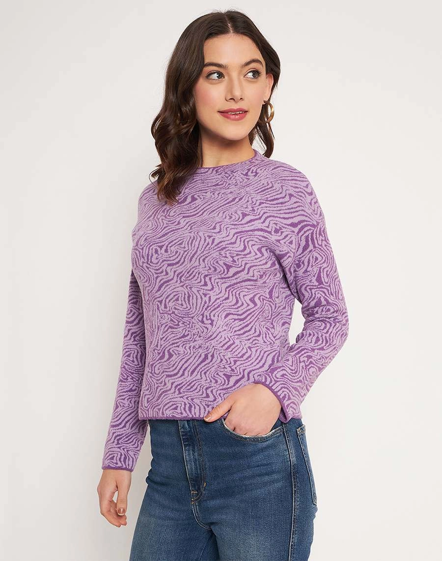 Casual Look Cozy Layer Madame Lilac Animal Print Sweater