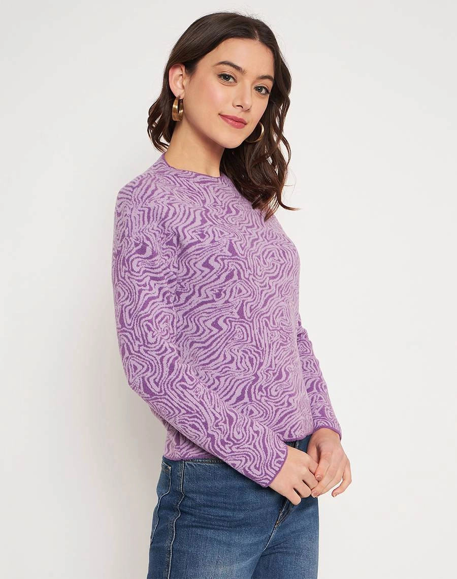 Madame Lilac Animal Print Sweater Anti Pilling Treatment
