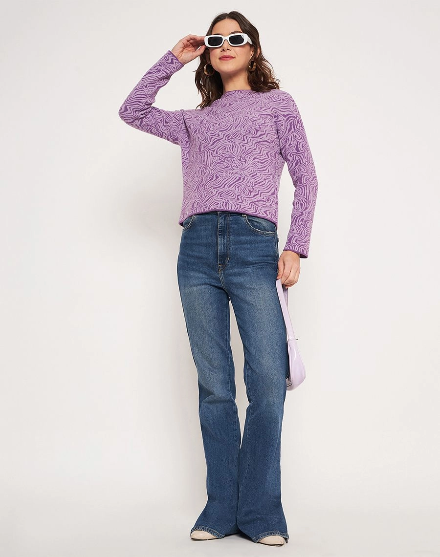 Madame Lilac Animal Print Sweater Warm Outfit