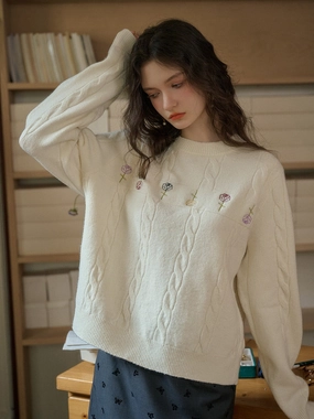 ??Final Sale??Rebecca Round Neck Ribbed Rose Wool Sweater All Time Soft touch finish
