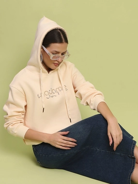 Madame Typography Print Hooded Beige Cotton Sweatshirt Product improvement