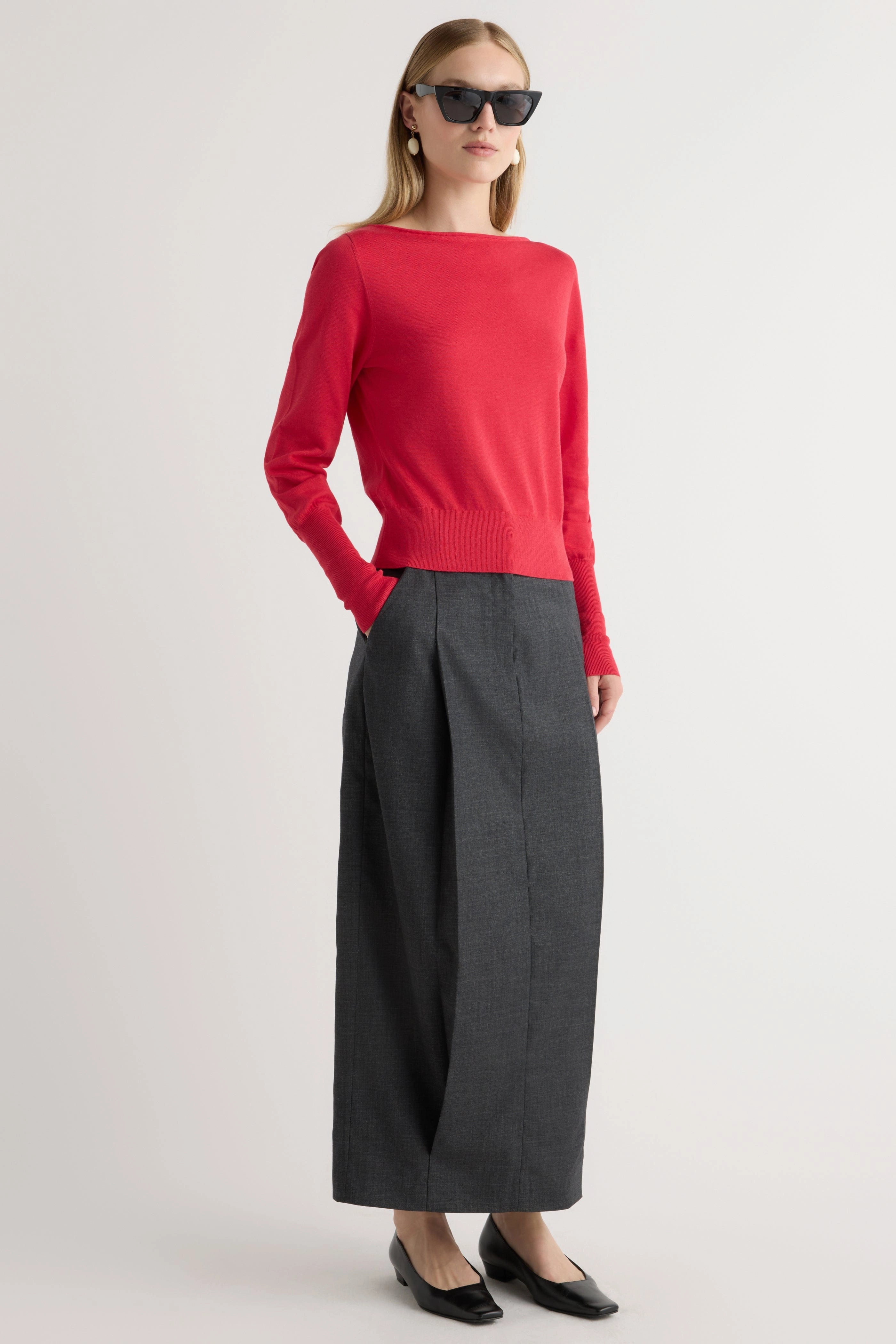 Hanli Cotton-Silk Boat-Neck Sweater Anti Static Finish Warm Flex