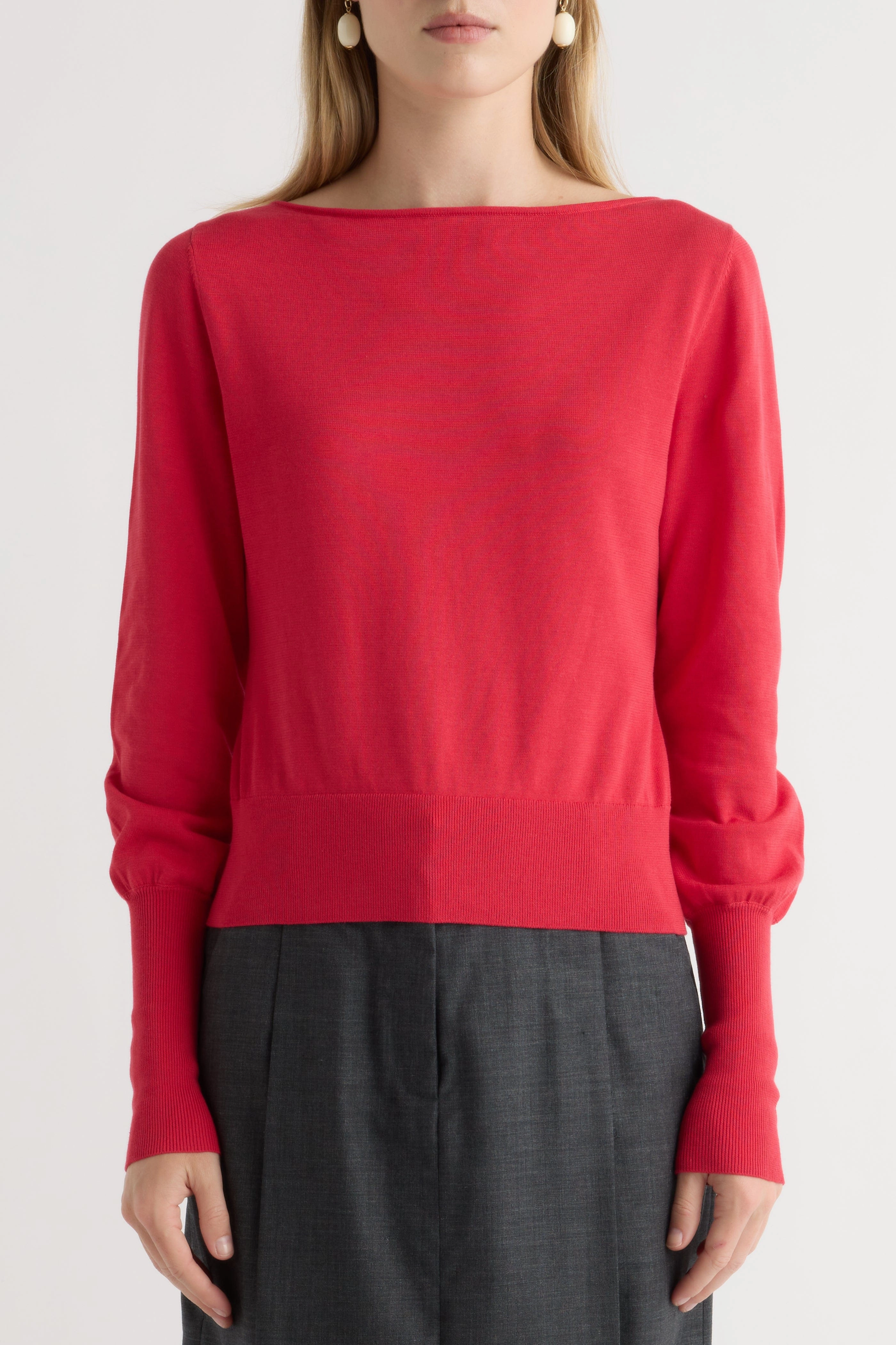 Relaxed Style Comfortable knit piece Hanli Cotton-Silk Boat-Neck Sweater