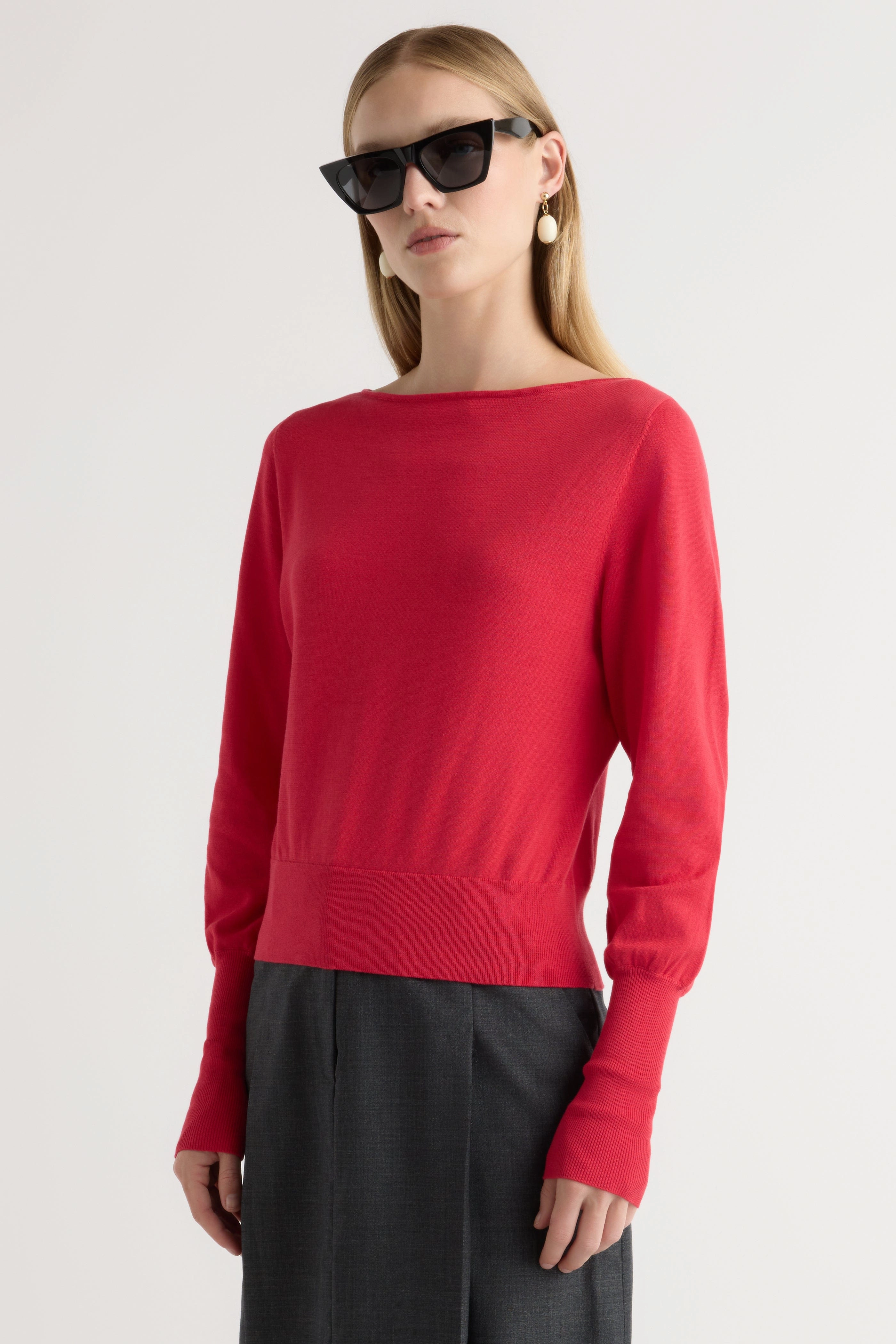 Quick Knit Thermal regulation Hanli Cotton-Silk Boat-Neck Sweater