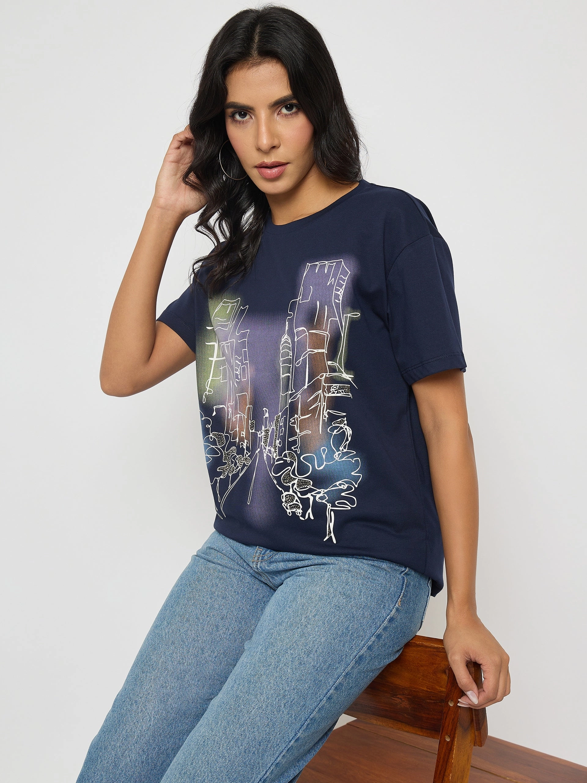 Madame Graphic Print Navy Blue Cotton T-shirt Ultimate Comfort