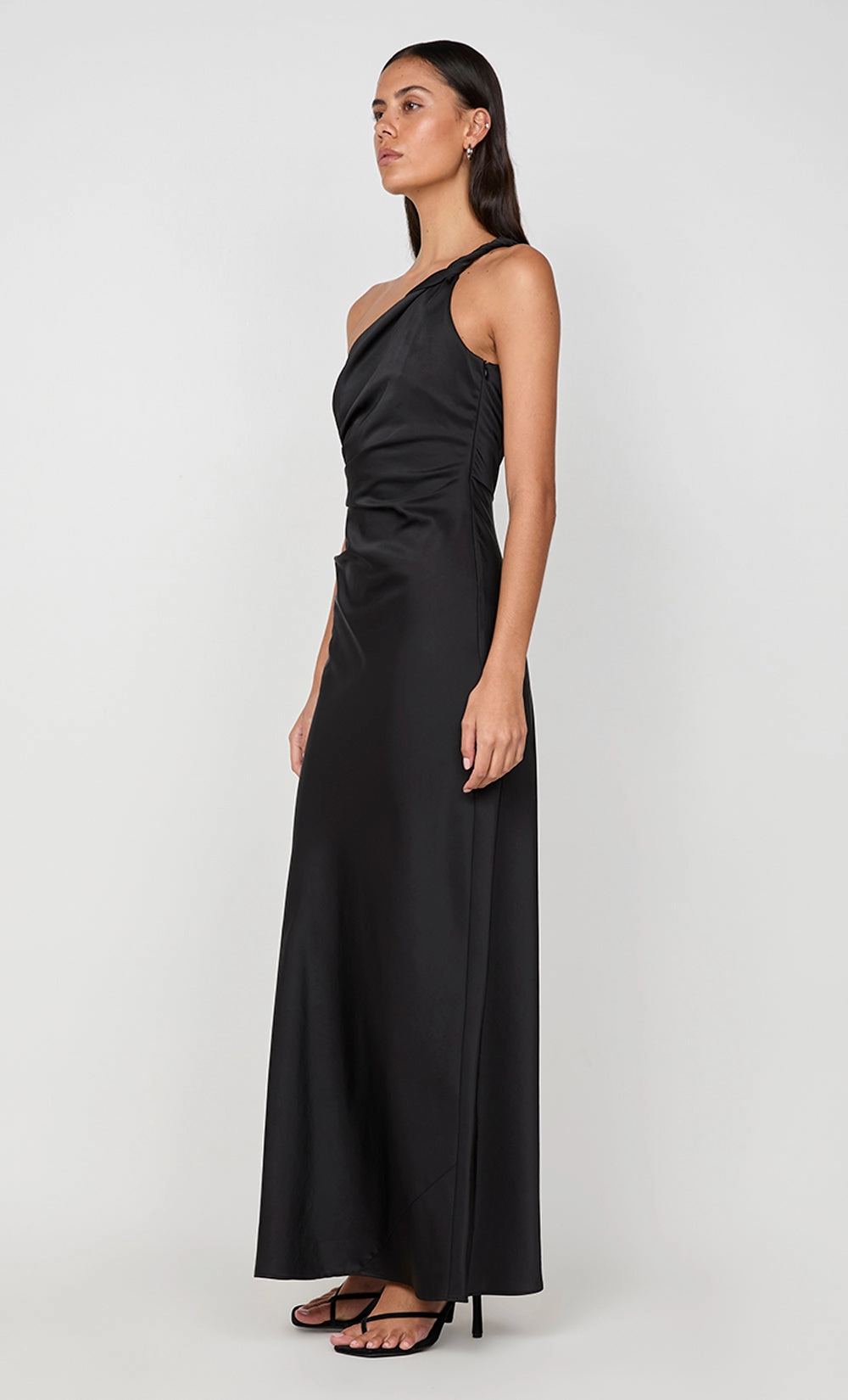 LUNETTA ASYM DRESS - BLACK Simple Ease Button-front
