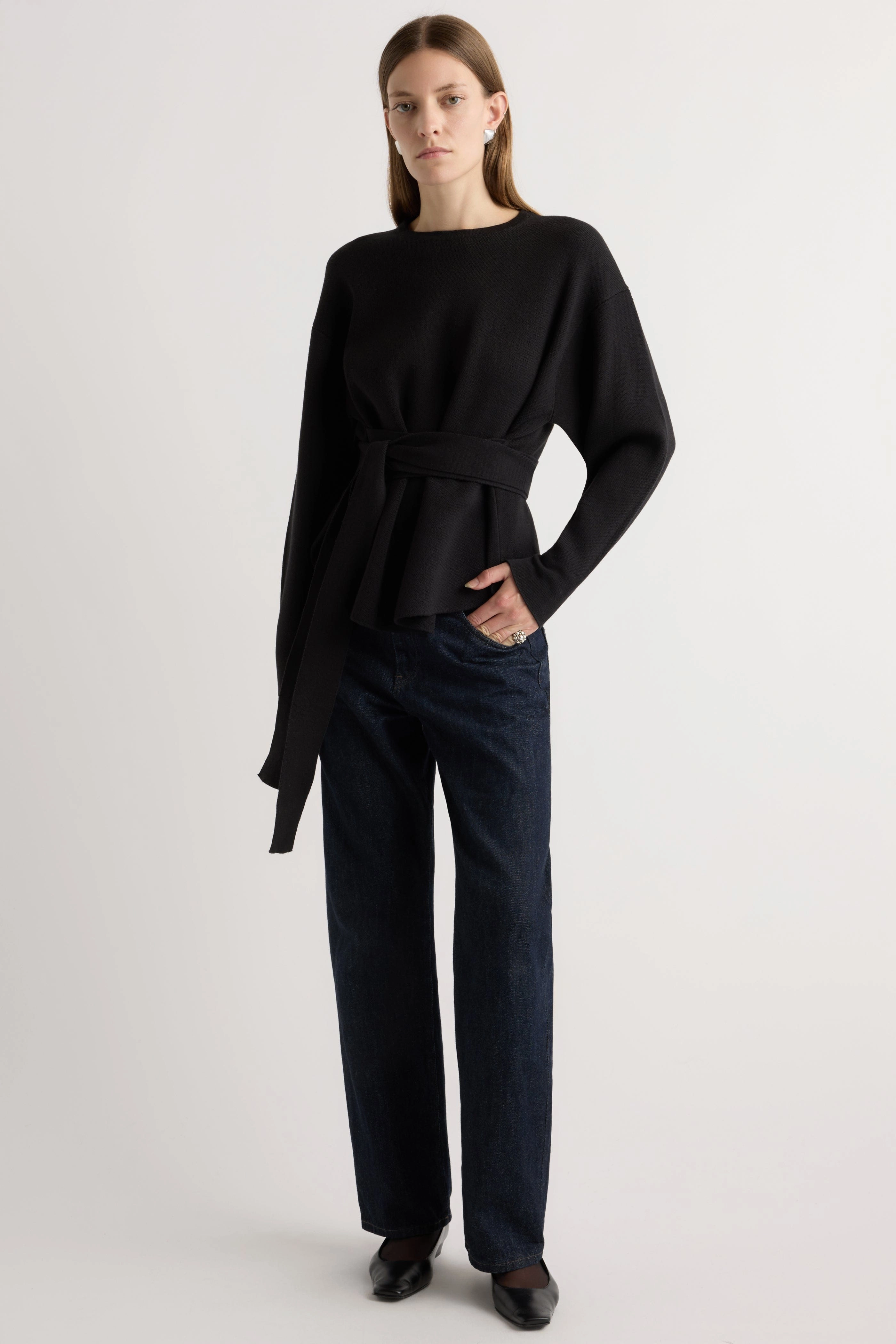 Nara Tie-Front Knit Sweater No Bulk Minimal Design