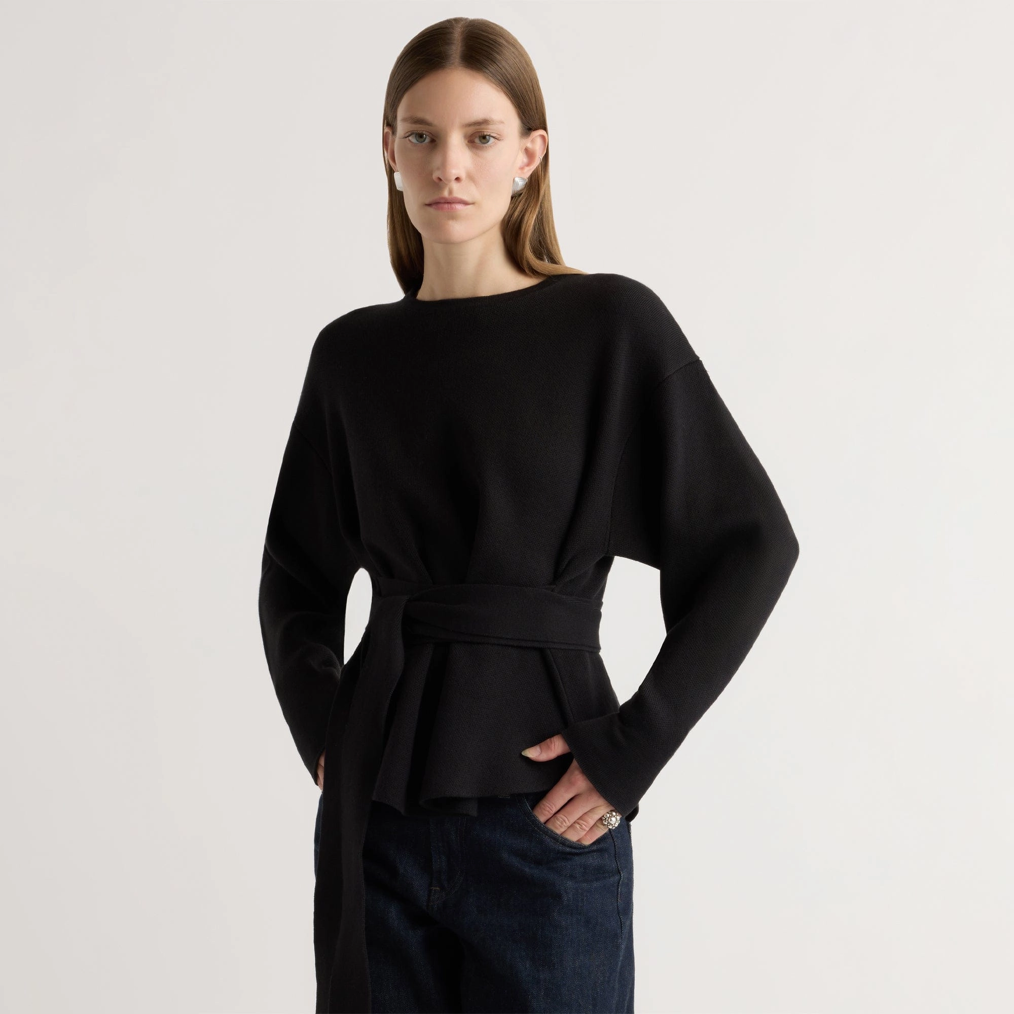 Nara Tie-Front Knit Sweater Light Warmth