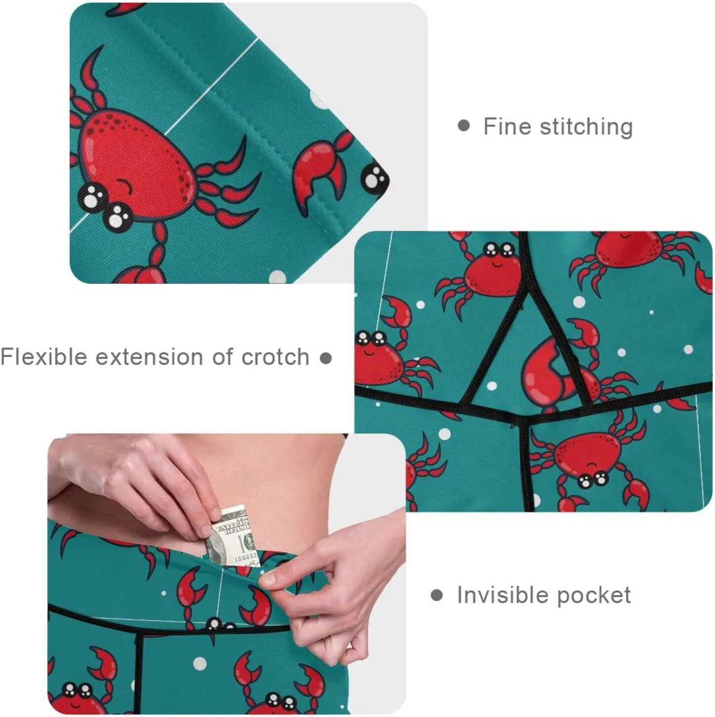 Crabs Pattern Butt Lift Yoga Pants for Women Exercise Booty Leggings X-Small