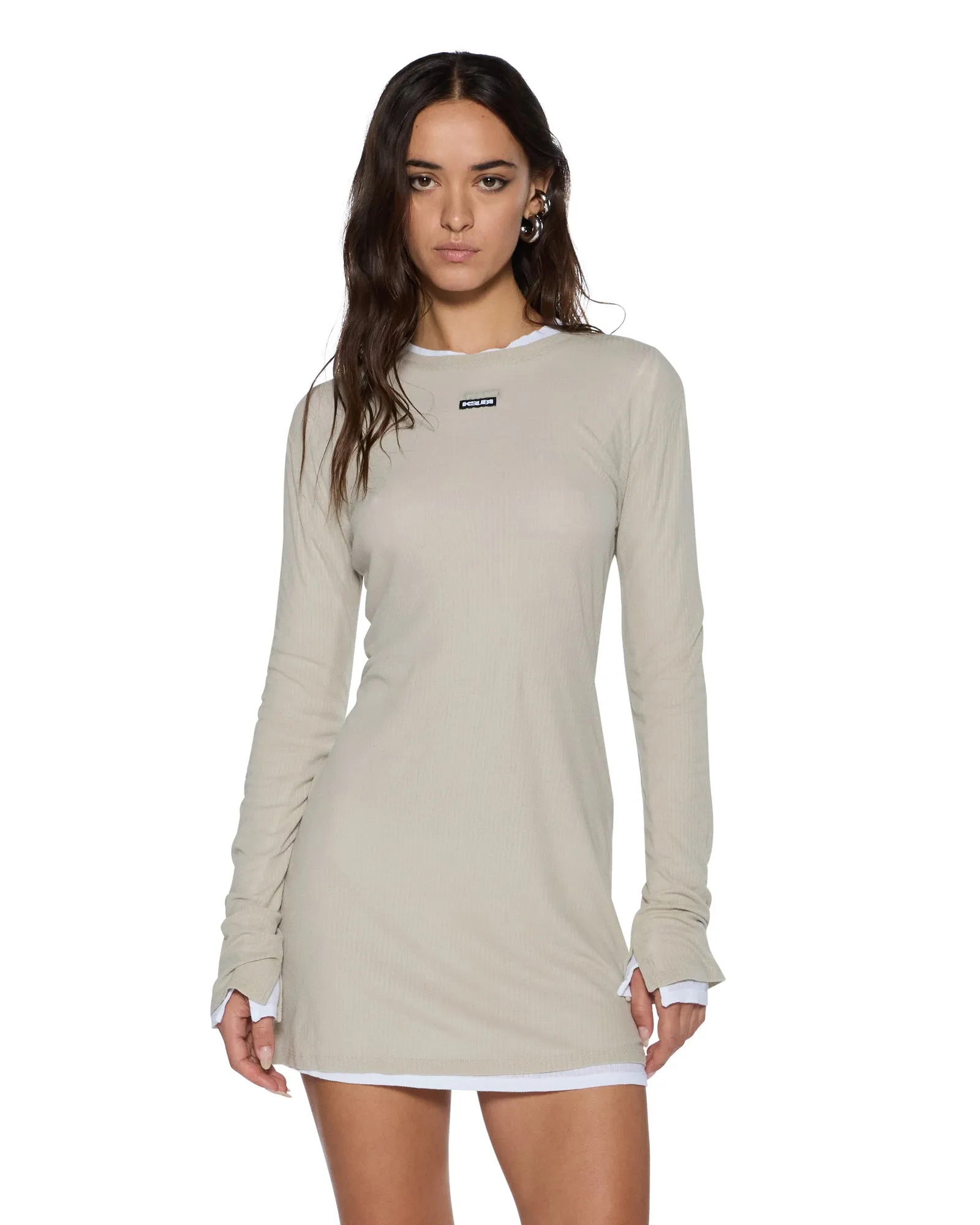Rose Soft CRAWFORD LS MINI DRESS TAUPE