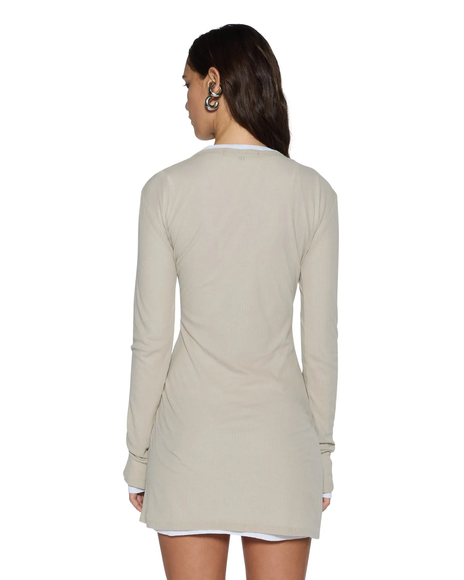 CRAWFORD LS MINI DRESS TAUPE Gathered Skirt