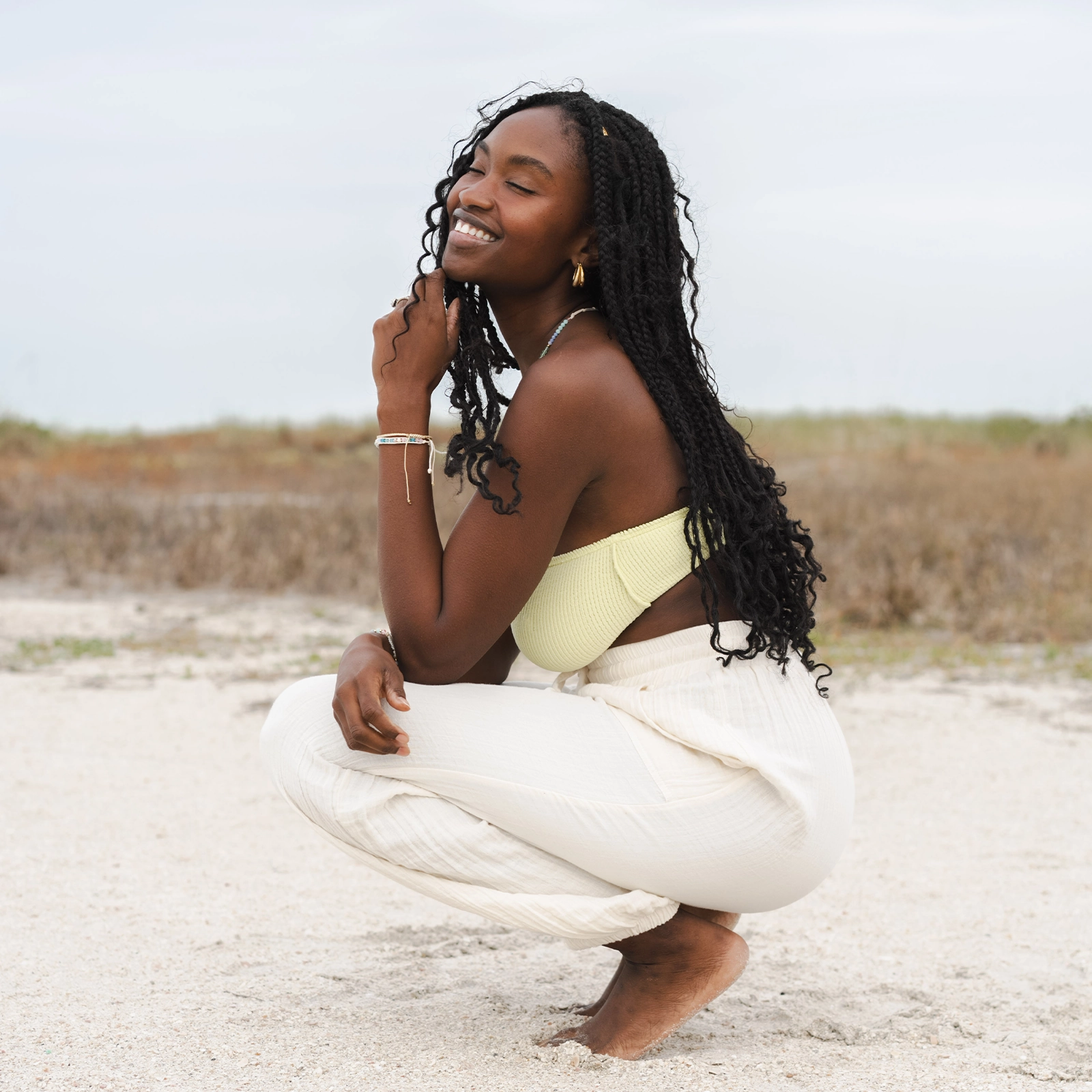 Eco Friendly Dyeing Lined interior Cream Cotton Castaway Pants