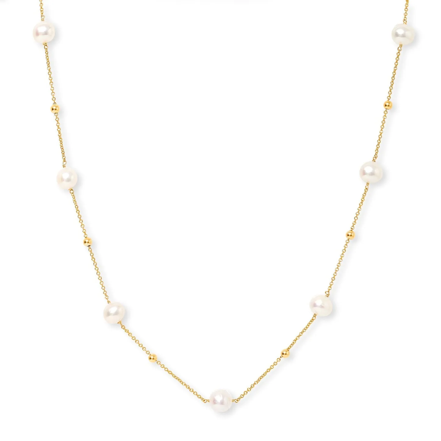Credo fine chain necklace with cultured freshwater pearls & gold beads