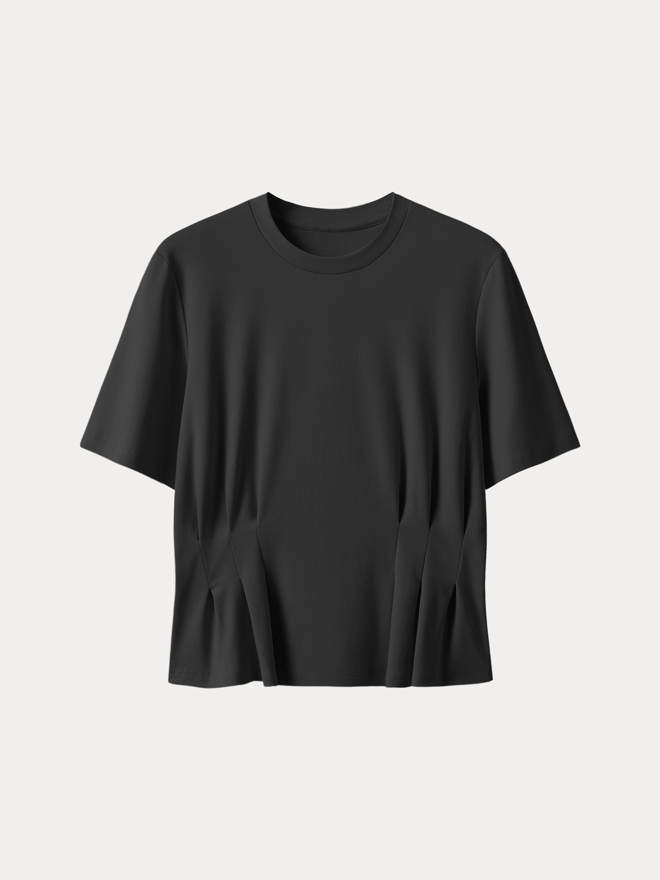 Crewneck Short Sleeve Cinched Waist Tee Weighted Hem Trim Flexible Design