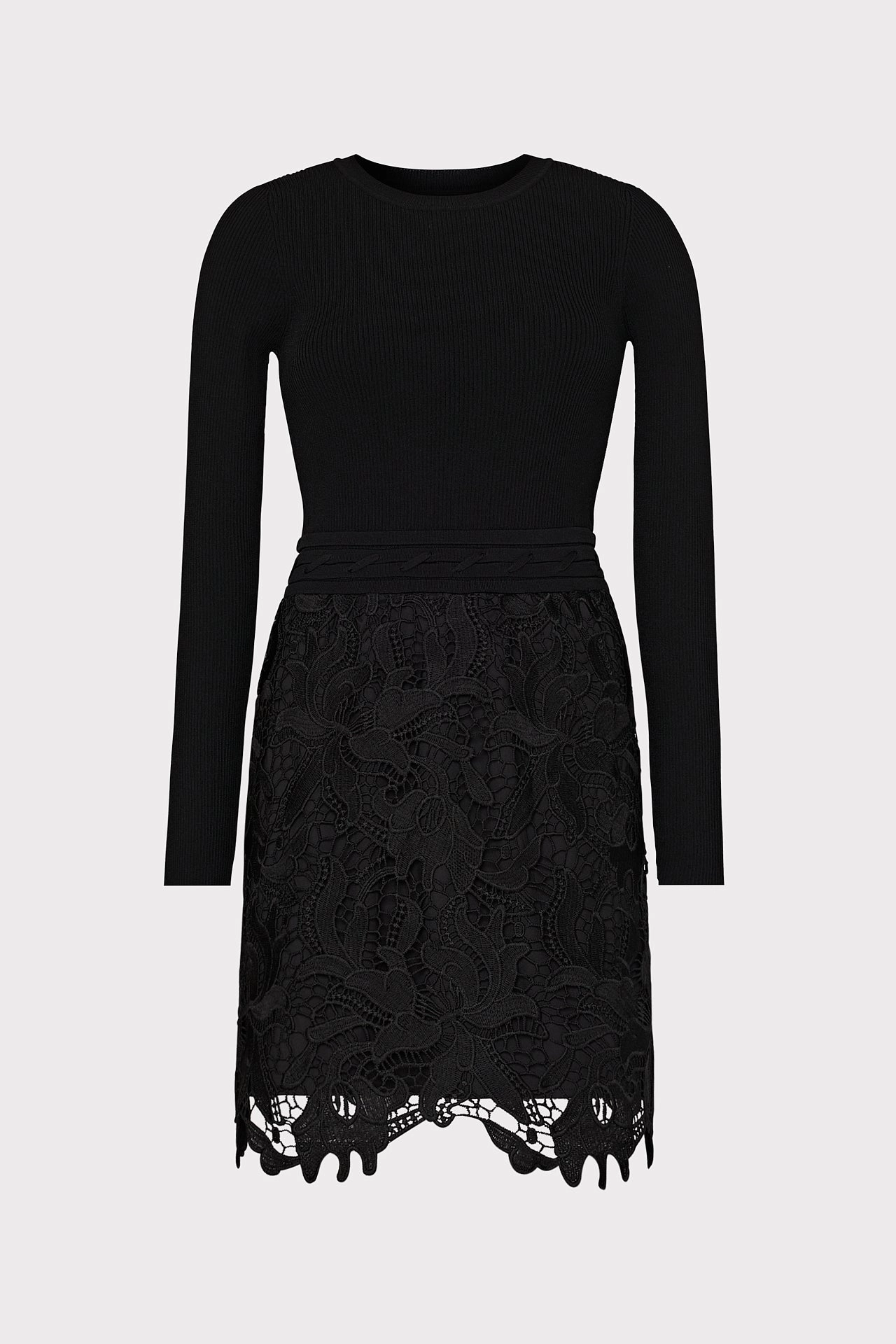 Katie Lace Combo Knit Mini Dress Compact Weave