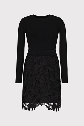 Katie Lace Combo Knit Mini Dress Compact Weave