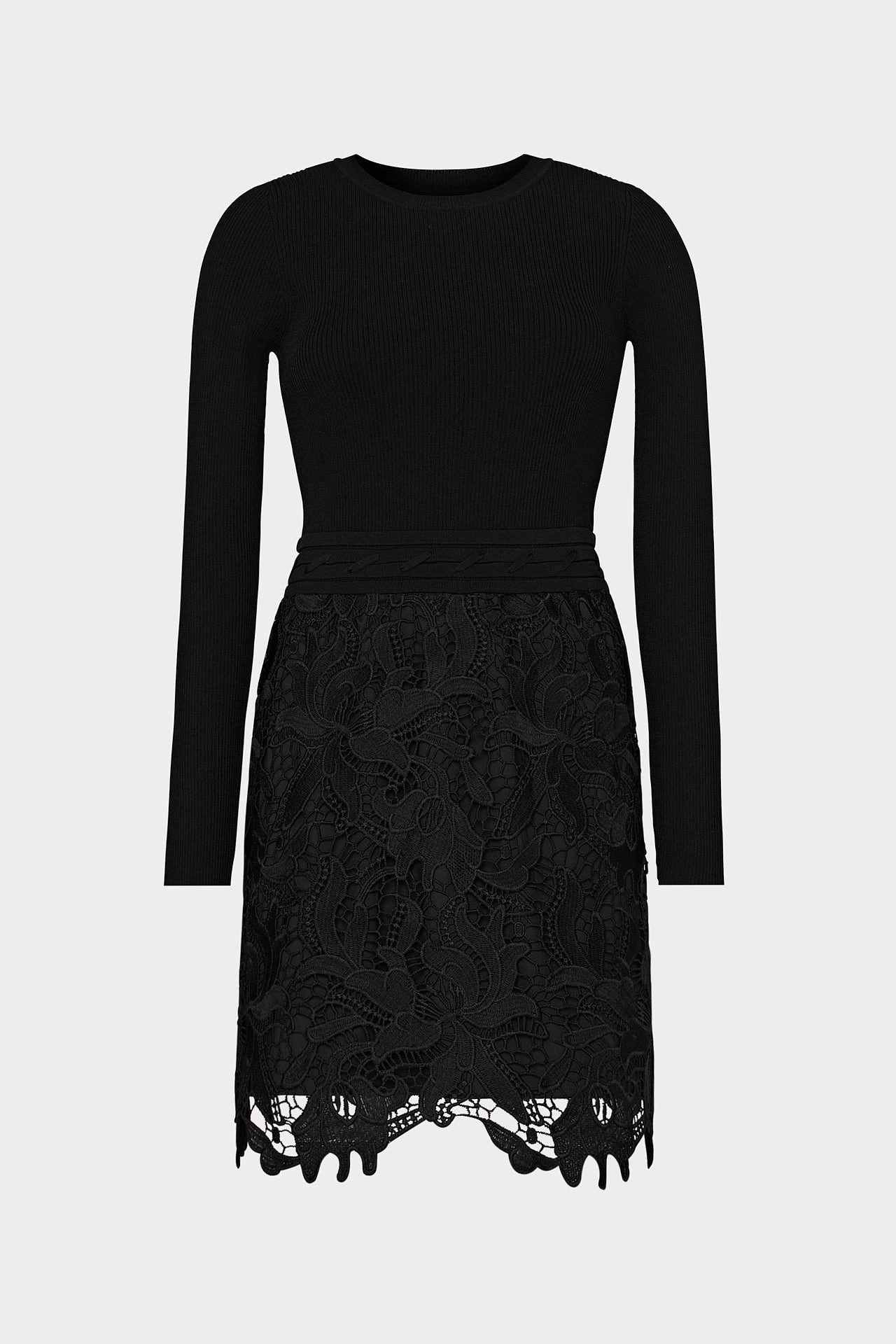 Katie Lace Combo Knit Mini Dress Warm Fabric Ribbed Detailing