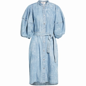Crinkle Denim Puff Sleeve Dress Stylish party wear Relax Layers