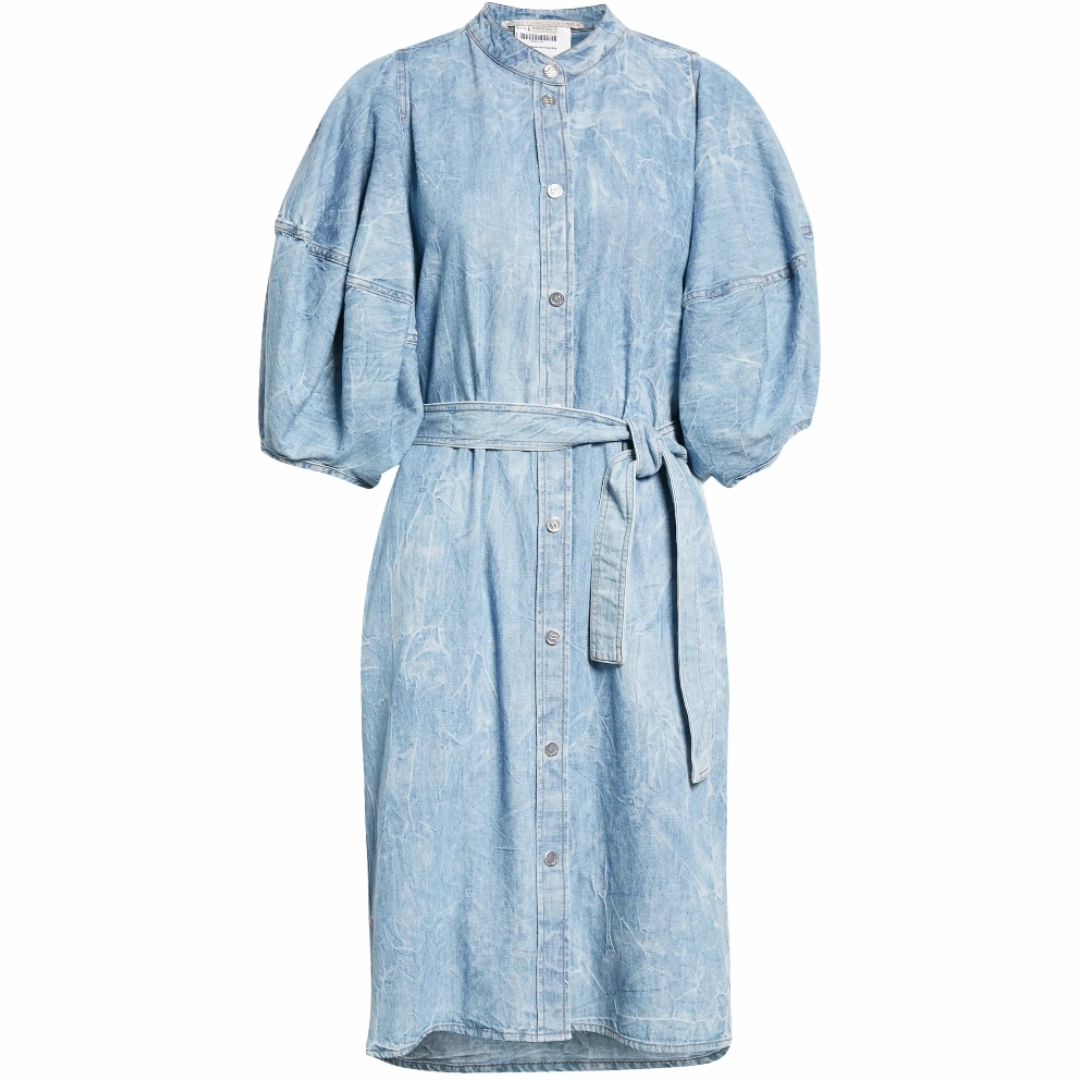 Date Vibe Crinkle Denim Puff Sleeve Dress