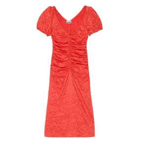 Crinkled Satin Gathered Midi Dress Neutral Flow Holiday Wear
