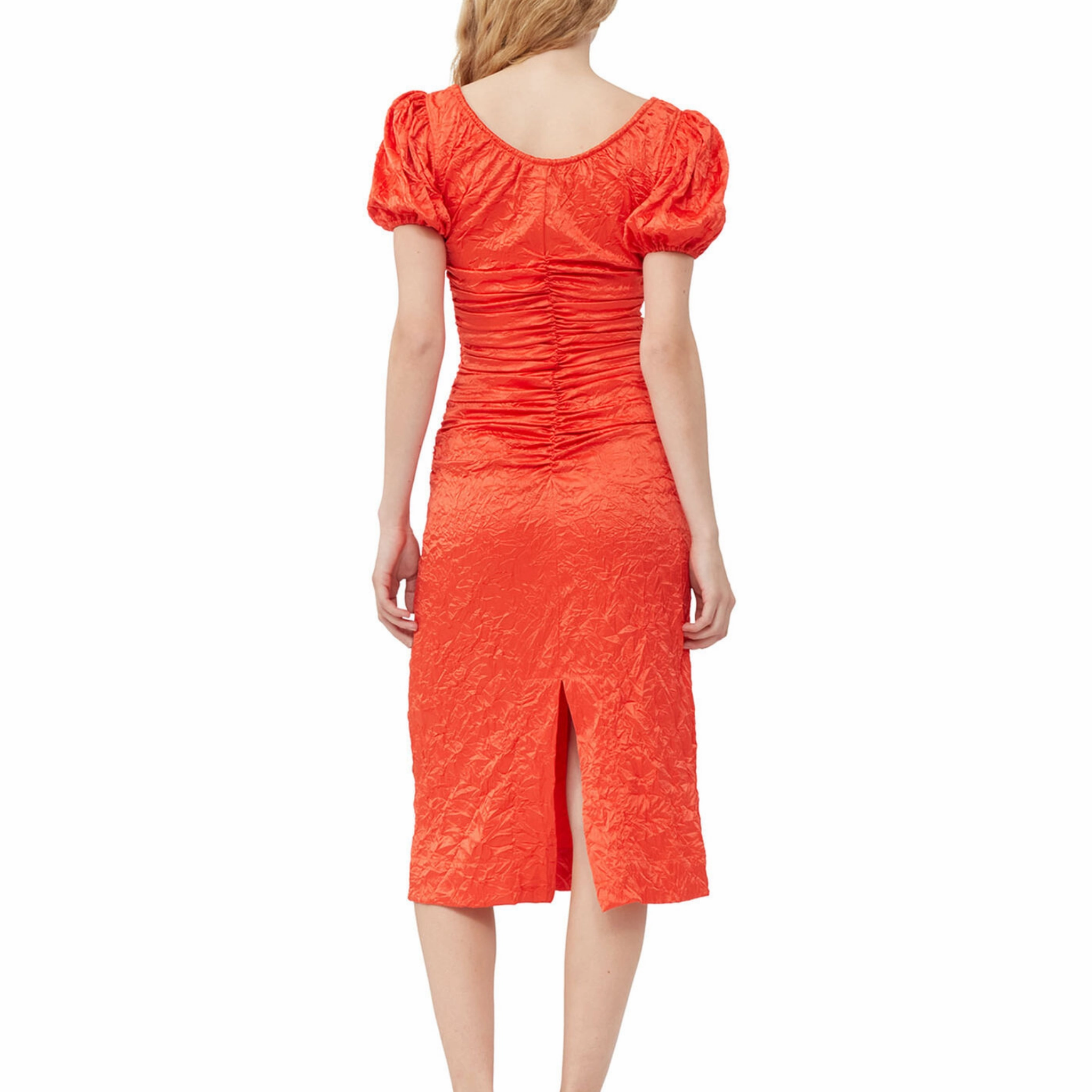 Crinkled Satin Gathered Midi Dress Light and Comfortable Wear foldable