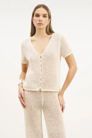 Crochet Knit Button Up Top - Cream UV Protective Layer