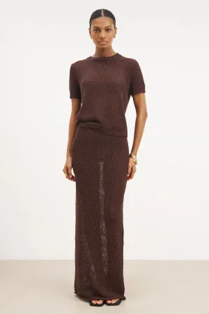 Figure Flattering Crochet Knit Maxi Skirt - Carob