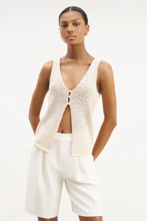 Crochet Knit V Neck Waistcoat - Cream VentilatedArmholes