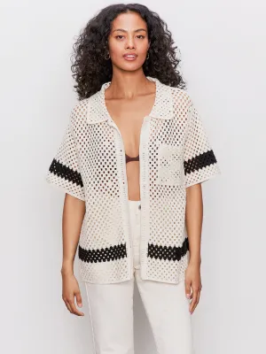 Crochet Resort Shirt Macrame Black Active Comfort Style