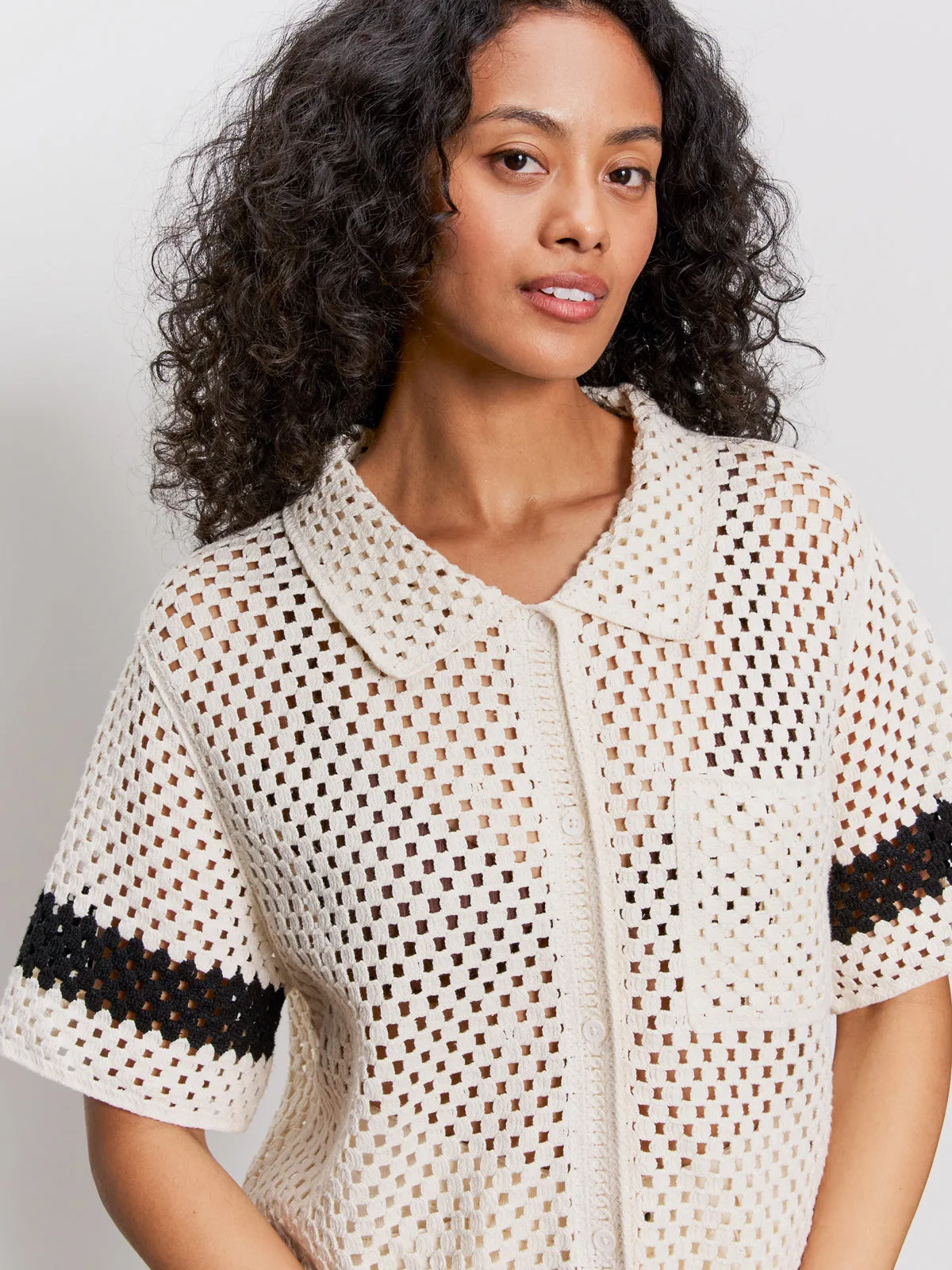 SunProtectionFabric Crochet Resort Shirt Macrame Black