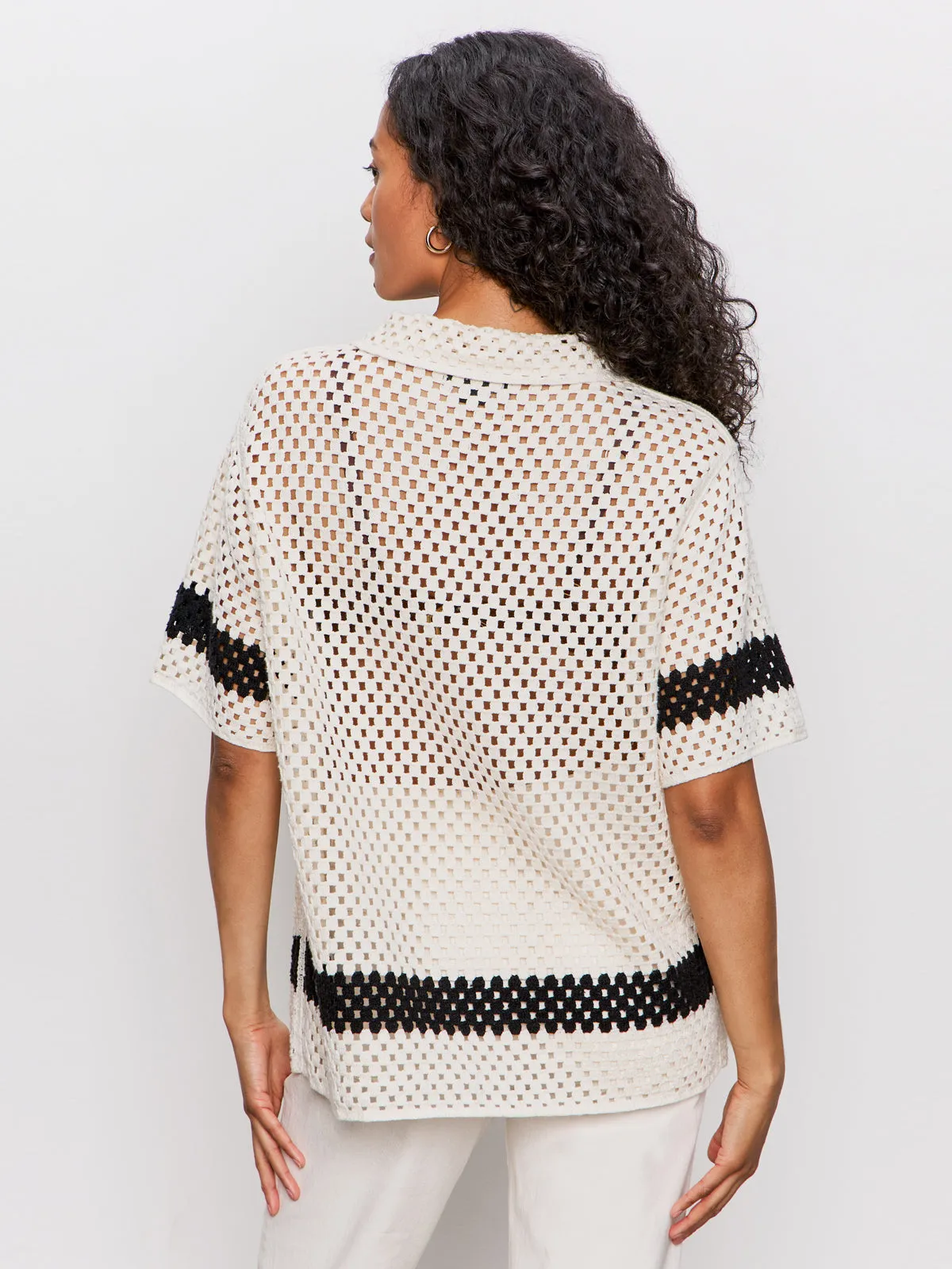 birthday party Quick Dry Wear Fit Crochet Resort Shirt Macrame Black