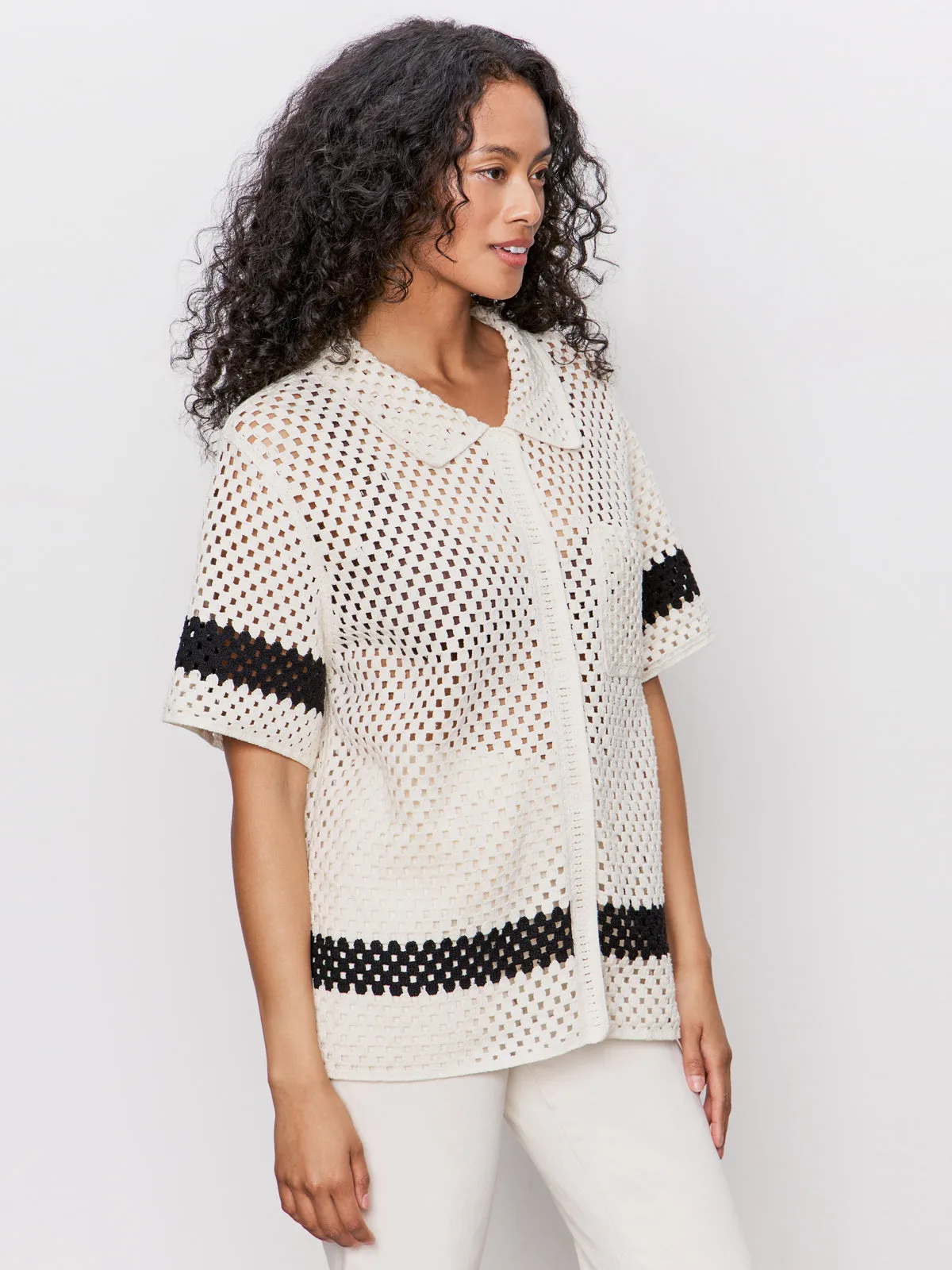Hiking durability Crochet Resort Shirt Macrame Black