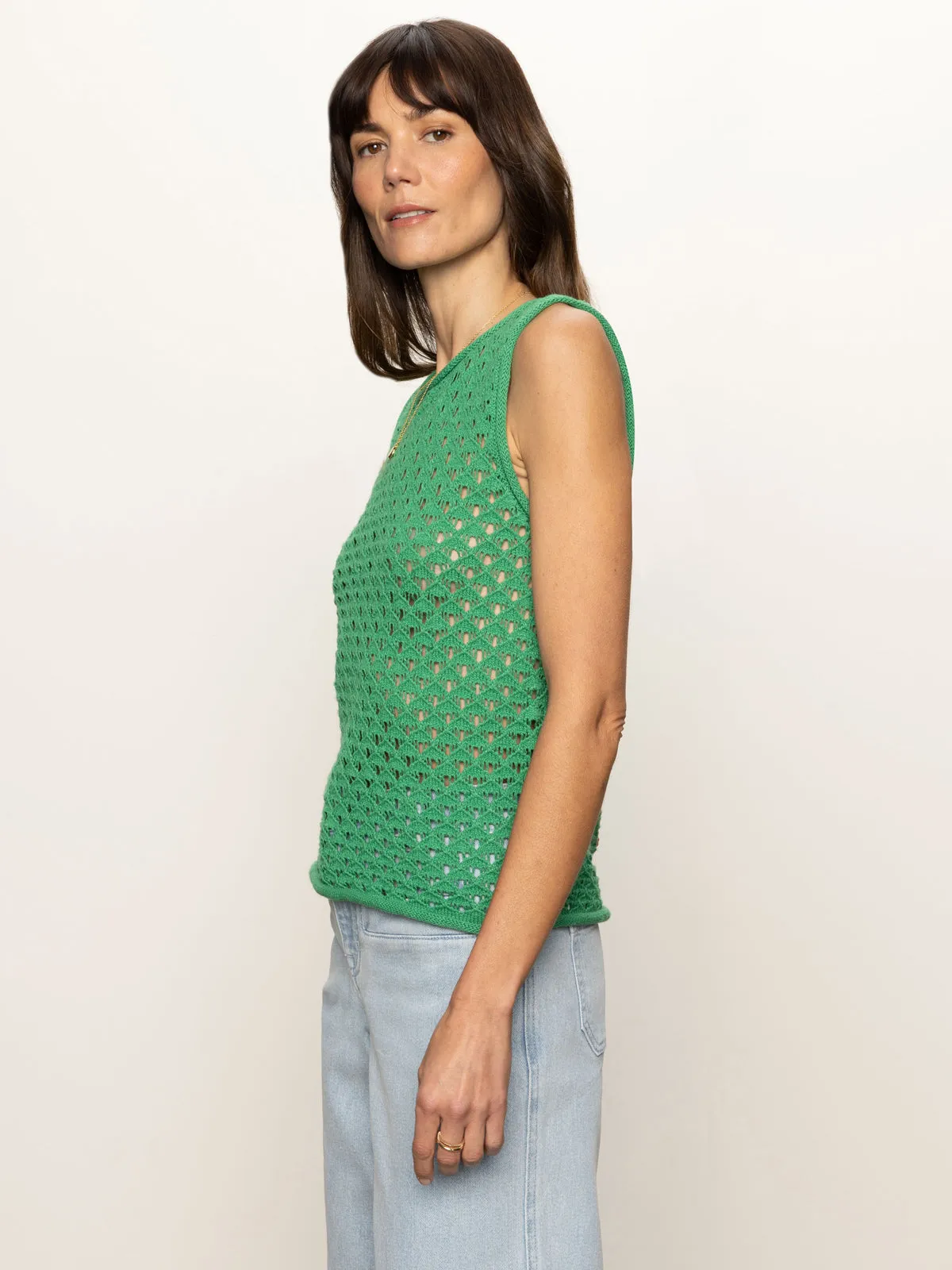 Non Iron Fabric Geometric precision Crochet Shell Sweater Palm