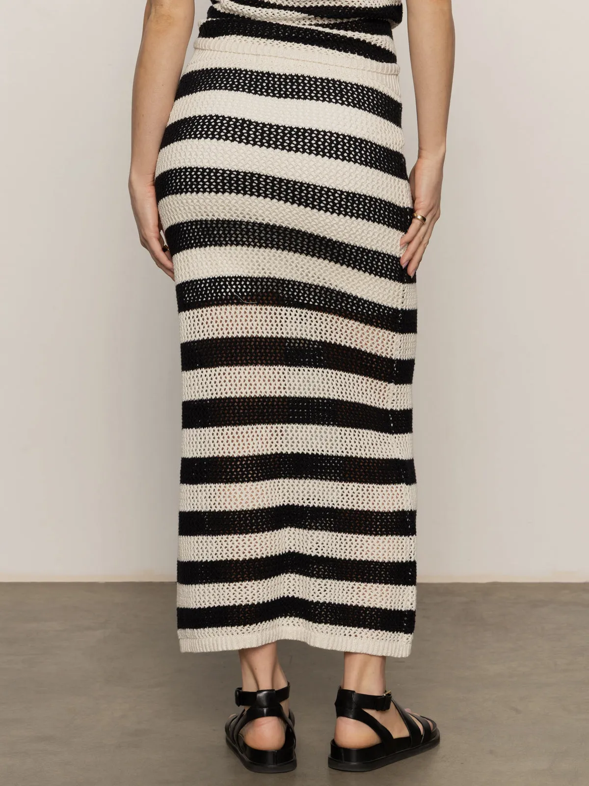 Crochet Sweater Skirt Black Chalk Stripe High-rise waist