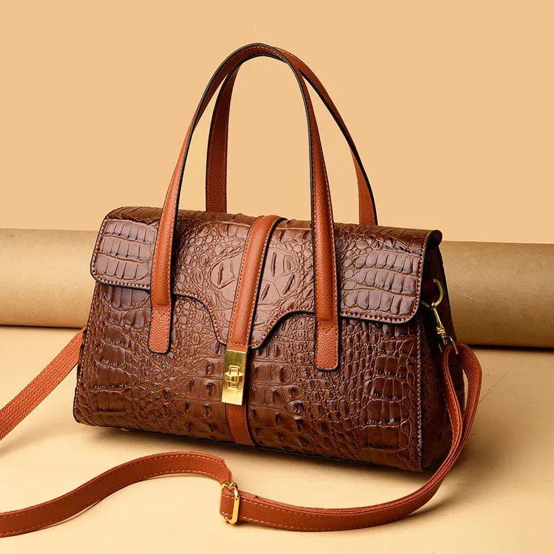 Crocodile Pattern Shoulder Bag PU Luxury Designer Ladies Handbags